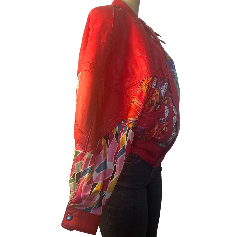 Sanzzini, Red Leather Patchwork 90's Oversized Ja… - image 3